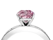 Solitaire Engagement Ring Setting for Fancy Pink Cushion Cut Center with Channel Baguette Band and Prong Head in Sterling Silver