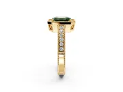 Milgrain Halo Engagement Ring Setting for Fancy Green Emerald Cut Center with Wide Pave Band and Prong Head in Yellow Gold