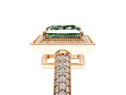 Milgrain Halo Engagement Ring Setting for Fancy Green Princess Cut Center with Three-Sided Pave Band and Prong Head in Rose Gold