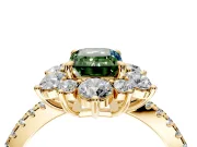 Floral Halo Engagement Ring Setting for Fancy Green Emerald Cut Center with Pave Accents and Prong Head in Yellow Gold