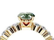 Shared-Prong Engagement Ring Setting for Fancy Green Oval Center with Graduated Accents and Prong Head in Yellow Gold