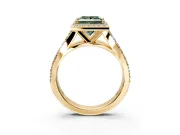 Halo Engagement Ring Setting for Fancy Green Princess Cut Center with Narrow Pave Split Shank and Prong Head in Yellow Gold
