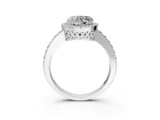 Halo Engagement Ring Setting for Heart-Shaped Center with Heart-Shaped Openwork, Pave Band and Prong Head in Platinum