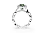 Halo Engagement Ring Setting for Fancy Green Radiant Cut Center with Twist Band and Prong Head in Sterling Silver