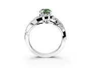 Halo Engagement Ring Setting for Fancy Green Oval Center with Marquise and Pave Bypass Band and Prong Head in Platinum