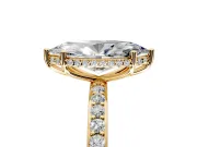 Hidden Halo Engagement Ring Setting for Marquise Center with Pave Band and Prong Head in Yellow Gold