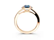 3 Stone Engagement Ring Setting for Fancy Blue Emerald Cut Center with Low-Set Round Cut Accents and Prong Head in Rose Gold