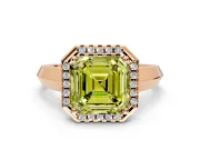 Halo Engagement Ring Setting for Fancy Yellow Asscher Cut Center with Knife Ridge Cathedral Band and Prong Head in Rose Gold
