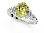 Solitaire Engagement Ring Setting for Fancy Yellow Oval Center with Filigree Band and Prong Head in White Gold