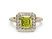 Halo Engagement Ring Setting for Fancy Yellow Asscher Cut Center with Pave Accents, Heart Basket and Prong Head in Yellow Gold