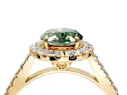 Halo Engagement Ring Setting for Fancy Green Oval Center with Raised Halo, Pave Band and Prong Head in Yellow Gold