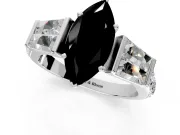Channel-Set Engagement Ring Setting for Fancy Black Marquise Center with Baguette Band and Prong Head in Platinum