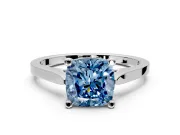 Solitaire Engagement Ring Setting for Fancy Blue Cushion Cut Center with Tapered Shoulders and Prong Head in Platinum