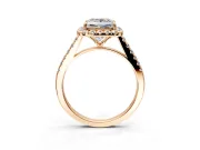 Halo Engagement Ring Setting for Princess Cut Center with Narrowing Pave Band and Prong Head in Rose Gold