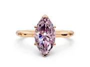 Solitaire Engagement Ring Setting for Fancy Pink Marquise Center with Bamboo Band and Prong Head in Rose Gold