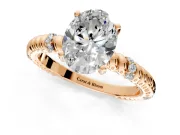 Rope Engagement Ring Setting for Oval Center with Accent Shoulders and Prong Head in Rose Gold