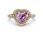 Halo Engagement Ring Setting for Fancy Pink Heart-Shaped Center with Inner Milgrain Border and Prong Head in Yellow Gold