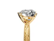 Solitaire Engagement Ring Setting for Heart-Shaped Center with Engraved Milgrain Band and Prong Head in Yellow Gold