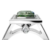 Halo Engagement Ring Setting for Fancy Green Princess Cut Center with Outer Bezel Rim, Pave Band and Prong Head in Platinum