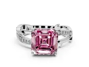 Solitaire Engagement Ring Setting for Fancy Pink Asscher Cut Center with Pave and Plain Crossover Band and Prong Head in Sterling Silver