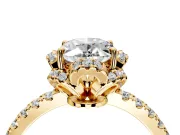 Halo Engagement Ring Setting for Oval Center with Openwork Halo, Pave Band and Prong Head in Yellow Gold