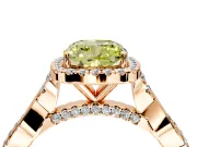 Halo Engagement Ring Setting for Fancy Yellow Cushion Cut Center with Twist Band and Prong Head in Rose Gold