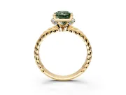 Halo Engagement Ring Setting for Fancy Green Radiant Cut Center with Rope Twist Split Shank and Prong Head in Yellow Gold
