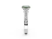 Solitaire Engagement Ring Setting for Fancy Green Emerald Cut Center with Channel Band and Double Claw Prong Head in Sterling Silver