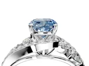 Halo Engagement Ring Setting for Fancy Blue Cushion Cut Center with Marquise and Pave Bypass Band and Prong Head in Platinum
