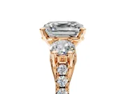 3 Stone Engagement Ring Setting for Asscher Cut Center with Crossover Basket, Pave Band and Prong Head in Rose Gold