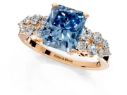 Cluster Engagement Ring Setting for Fancy Blue Radiant Cut Center with 2-Row Shoulder Clusters and Prong Head in Rose Gold
