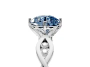 Solitaire Engagement Ring Setting for Fancy Blue Round Cut Center with Accented Twist Band and Leaf Prong Head in Sterling Silver