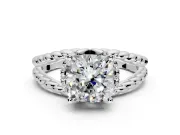 Halo Engagement Ring Setting for Cushion Cut Center with Rope Twist Split Shank and Prong Head in Sterling Silver