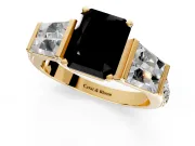 Channel-Set Engagement Ring Setting for Fancy Black Radiant Cut Center with Baguette Band and Prong Head in Yellow Gold