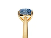 Solitaire Engagement Ring Setting for Fancy Blue Cushion Cut Center with Narrow Cathedral Band and Prong Head in Yellow Gold