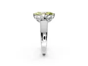 3 Stone Engagement Ring Setting for Fancy Yellow Marquise Center with Raised Basket Heads and Prong Head in White Gold