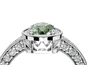 Milgrain Halo Engagement Ring Setting for Fancy Green Pear-Shaped Center with Wide Pave Band and Prong Head in Sterling Silver