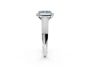 Halo Engagement Ring Setting for Fancy Blue Radiant Cut Center with Knife Ridge Cathedral Band and Prong Head in Sterling Silver