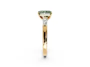 3 Stone Engagement Ring Setting for Fancy Green Radiant Cut Center with Tapered Baguettes, Plain Band and Prong Head in Yellow Gold