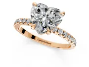 Solitaire Engagement Ring Setting for Heart-Shaped Center with Fine Pave Narrow Band and Prong Head in Rose Gold