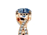 Solitaire Engagement Ring Setting for Fancy Blue Round Cut Center with Narrow Twist Pave Band and Prong Head in Rose Gold