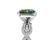 Solitaire Engagement Ring Setting for Fancy Green Radiant Cut Center with Marquise Panel Band and Prong Head in Platinum