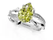 Solitaire Engagement Ring Setting for Fancy Yellow Pear-Shaped Center with Pave and Plain Crossover Band and Prong Head in Sterling Silver