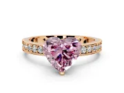 Milgrain Pave Engagement Ring Setting for Fancy Pink Heart-Shaped Center with Accent Band and Prong Head in Rose Gold