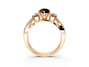 3 Stone Engagement Ring Setting for Fancy Black Pear-Shaped Center with Pave Split Shank and Prong Head in Rose Gold