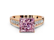 Solitaire Engagement Ring Setting for Fancy Pink Princess Cut Center with Cathedral Channel Band and Prong Head in Rose Gold