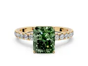 Solitaire Engagement Ring Setting for Fancy Green Radiant Cut Center with Large Accent Band and Prong Head in Yellow Gold