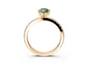 Solitaire Engagement Ring Setting for Fancy Green Pear-Shaped Center with Fine Pave Band and Claw Prong Head in Rose Gold