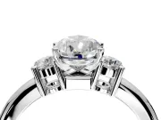 3 Stone Engagement Ring Setting for Pear-Shaped Center with Wide Plain Band and Prong Head in Platinum