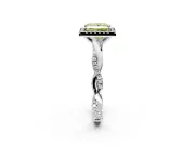 Halo Engagement Ring Setting for Fancy Yellow Princess Cut Center with Pave and Plain Twist Band and Prong Head in White Gold